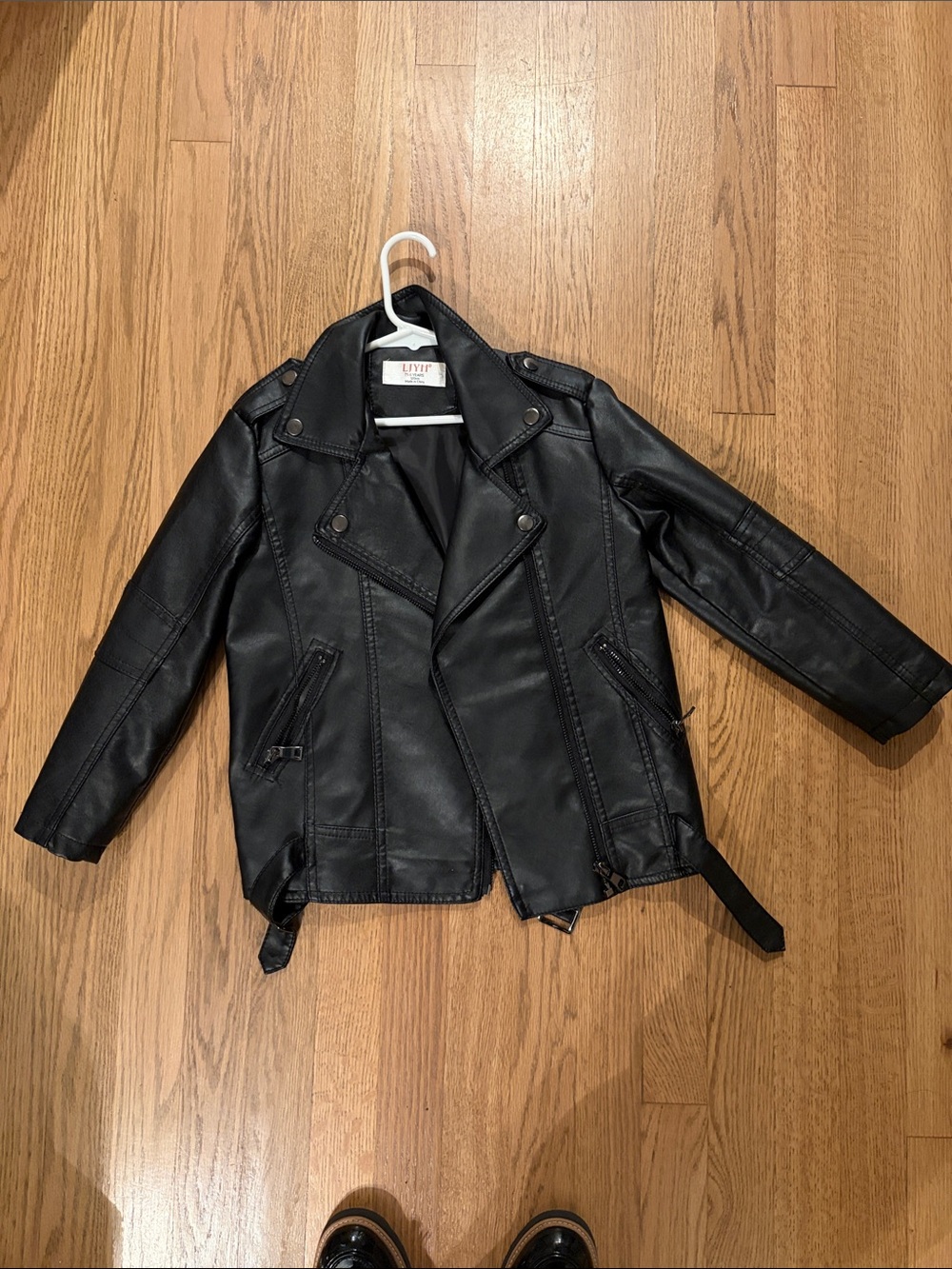 Kids Black Faux Leather Moto Jacket size 5/6